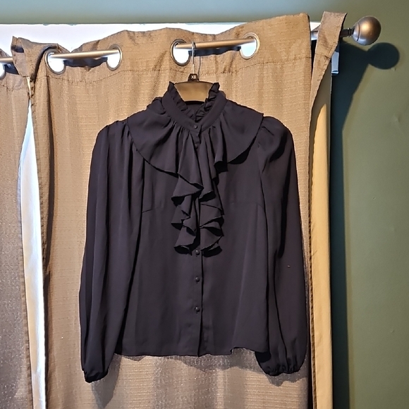 Navy Ruffle Blouse - Picture 1 of 5